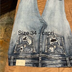 Miss Me Blue Distressed Capris